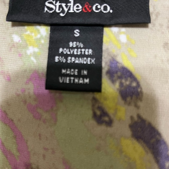 Style & Co. Women’s Purple Green Multicolored Blouse Top Small Ruched V-Neck - Picture 4 of 5